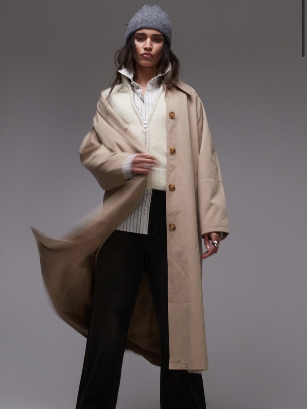 Topshop Beige Long Trench Coat